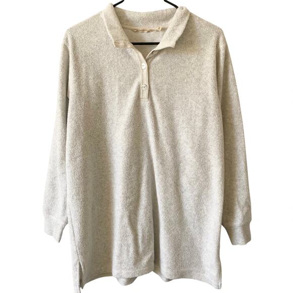 SOFT SURROUNDINGS Cuddle Pullover Top Light Gray Size Small Quarter Button - Picture 1 of 4